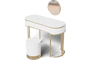 Makika Toaletka/Stolik do Makijażu z Hokerem i Lusterkiem - Makijaż włosów Kosmetyk Komoda do Sypialni Złota zabezpieczenie przed przechyleniem - biżuterii 2 szuflady Meble Garderoba Biurko - LENA