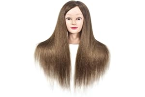 MIAOMANZI Testa di manichino con capelli umani al 100%, professionale, da parrucchiere, testina per fare pratica con le acconciature, con morsa da tavolo