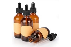 Stonylab 60 ml (2 oz) 4-Pack Flaconi Contagocce in Vetro Marrone, Vuoto con Contagocce Affusolato e Etichetta per Oli Essenziali, Fragranze e Aromaterapia