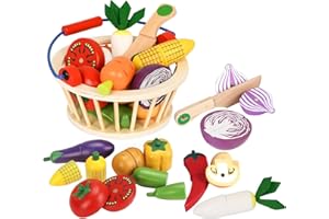 Smartwo Dinette Enfant Legumes en Bois, Legumes Magnétiques à Découper, Aliments Jouet, Accessoire Cuisine Marchande pour Bebe, Panier Fruit et Legume Couper Jeux, Cadeau Fille Garcon 2 3 4 Ans