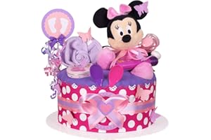 WINDELTORTEZURGEBURT.DE MomsStory - Windeltorte Mädchen | Windelgeschenk | Baby-Geschenk zur Geburt Taufe Babyshower | 1 Stöckig (Lila-Pink) mit Plüschtier Lätzchen Schnuller & mehr