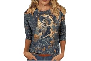 HAOLEI Halloween Costumes for Women,Ladies 3/4 Sleeve Halloween Shirts Funny Fresh Pumpkin Cat Pullover Tops Cute Crew Neck Long Sleeve Graphic Shirts Autumn Fall Blouses Tunic Tops