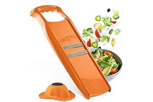 Börner Roko PowerLine Gemüseschneider Set mit Fruchthalter (2-tlg.) • Feiner Streifenschneider für Obst & Gemüse + Gemüsehalter • Julienne Schneider • Gemüsehobel Set • Farbe: Orange