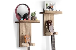 VINCOURNA Soporte Guitarra Pared, Colgador Guitarra Pare Juego de 2, Soporte Pared Guitarra para Guitarra Acústica, Guitarra Española, Bajo Eléctrico, Guitarra Eléctrica, Ukelele - Negro Carbonizado