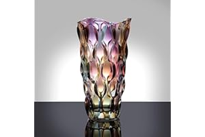 RIVER-CJ Glas Blume Vase, 24cm hohe Moderne Minimalistische Glasvase Mordische Kristall Dekorative Handgemachte Blumenarrangement für Home Office Dekor, Geschenk für Hochzeit Housewarming feiern (Lila-1)