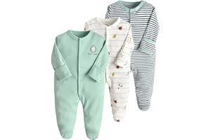 amropi Bebé Niñas Niños Mono Peleles Algodón Pijama Mameluco de Manga Larga Pack de 3 por 0-12 Meses