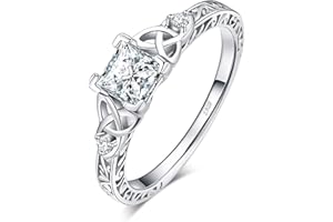 JewelryPalace Nudo Celta Anillo Mujer Plata Oro 14k Oro Rosa, Solitario Anillo Compromiso 1.1ct Circonita Corte Princesa, Anillo Promesa Niña Piedra Diamante Simulado, Anillo Llamativo Joyas de Mujer