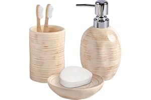 YABCY 3 Teile Badezimmer Set, Keramik Badezimmer Organizer - Zahnbürstenhalter, Seifenspender, Seifenschale, stilvolle Boho Badezimmer Deko, Badezimmer Zubehör