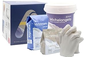 Algaplay Michelangelo Premium Kit para Calco Mani Set Completo con alginato, Tiza y Jarra graduada para Escultura 3D. Regalo Ideal para Parejas, Amigos y Familia. Fabricado en Italia.