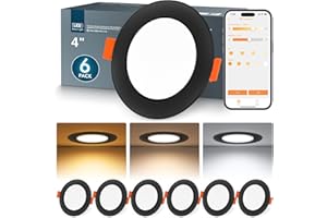 DUSKTEC Smart LED Downlights Ceiling Black 10W, APP Dimmable, Alexa Spot Lights, Warm and Cold White, LED Spotlights 4 inch, 240V Recessed Ceiling Lights IP44, 100mm - 112mm Cutout, 6 Pack