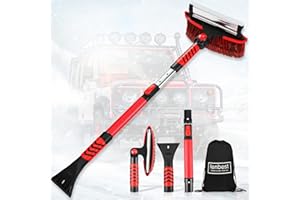LENBEST 43" Snow Brush for Car, Ice Scrapers for Car Windshield Extendable Car Snow Scraper and Brush 360°Heavy Duty Detachable Snow Removal Tool with Ergonomic Foam Grip for Car, SUV, Trucks, Vehicle (Red)