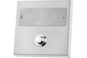 HUBER Pulsador de timbre de superficie de metal - con placa de identificación extra grande para nombres largos y dobles - timbre de superficie I pulsador de latón cromado - timbre puerta frontal