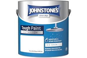 Johnstone's - Bathroom Paint - Brilliant White - Mid Sheen Finish - Stain Blocker Paint - Use in Moist & Damp Areas - Low Odour - Dry in 1-2 Hours - 12m2 Coverage per Litre - 2.5L