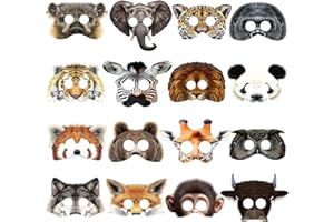 Falafoty 16 szt. masek na imprezę ze zwierzętami, maska papierowa z dzikim zwierzęciem, realistyczne papierowe maski na twarz dla dzieci, cosplay, opaska na oczy, kostiumy zwierząt, akcesoria do
