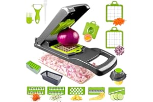 Tryslyn 16 en 1 Mandoline Cuisine, Coupe Legumes Multifonctions avec Panier de Vidange, Rapeuse a Légumes Manuelle avec 5 Lames, pour Concombre Pomme de Terre Carotte Trancher, Couper et Râper