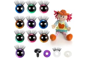 Graplan Sicherheitsaugen für Häkeltiere 10 Stück Glitter Sicherheitsaugen 20mm Puppenaugen mit Wimpern Kunststoff Augen für Häkeltiere Safety Eyes Knopfaugen für Häkeltiere,Tieraugen,Teddyaugen