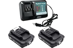 AELCOUTH 2 sztuki BL1021B 2,0Ah 2000mAh akumulator z ładowarką 10,8 V-12 V DC10WD DC10SB, kompatybilny z akumulatorem Makita 12 V BL1021B BL1015 BL1041B BL1016 HP331DSAP1 MP100DZ JR103DZ DF333DZ DF3331 3DZ