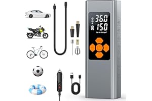 Pumteck Tire Inflator Portable Air Compressor: 150PSI Tire Pump with Dual Power Included 7800mAh Cordless Battery & 12v DC - Electric Wheel Pump with LED Digital Display for Car Motorcycle Bike Ball