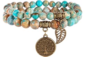 Farfume Pulseras de chakra para mujer - Pulsera de cristales de piedras curativas para mujer Piedras preciosas naturales Yoga Reiki Brazalete - Un juego de pulseras dobles