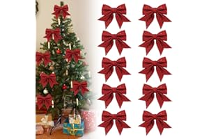 Filltown Rote Weihnachtsschleifen, 10 Stück Rote Schleifen Weihnachtsbaum Deko, Dekorative Glitzer Schleifen Weihnachtsbaum Schmuck für Weihnachtskranz Geschenke Deko