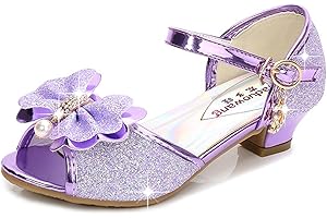 YOGLY Babies Fille Chaussure à Talon Enfant Ballerine Princesse avec Paillettes Noeud Papillon Chausson Maryjane Princesse Chaussures à Talons Hauts Enfants Party Pompes