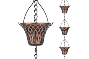 Tfro & Cile Gutter Rain Chain Downspout Substitution Decorative Garden Rainwater Catcher Home Decor, 3 Feet Length