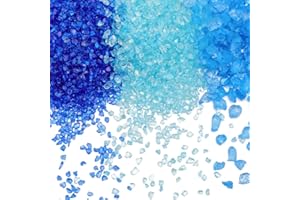 SUNNYCLUE 1 boîte de 300 g de 3 couleurs Bleues en Verre Concassé en Vrac, Éclats de Verre Brisés, Mini Morceaux de Cristal Irréguliers, Grosses Paillettes pour les Arts des Ongles, Résine, Artisanat,