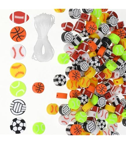 300 Sportball-Perlen Für Schmuckherstellung – 10 Mm, Acryl, Mit Box (Baseball, Volleyball, Basketball, Fußball)