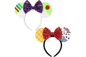 HXPLN 2 PCS Mouse Ears Headbands, Mouse Ears Bow Headbands Parks Ears for Adult Women Girls Party Costume Accessories