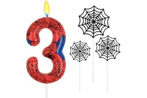 Alaoo Spider Theme Party Candles, Birthday Number Candle with 3Pcs Spider Web, Cake Topper Candle for Boys Girls Themed Birthday Halloween Party Decorations (Number 3)