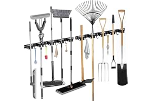 SUPRBIRD 2 Pezzi Porta Scope Parete, 5 Supporti e 4 Ganci Nero Portascope, Portascope da Muro Autoadesivo, Appendibile Portaspazzole Acciaio Inox, per Cucina, Bagno, Garage, Giardino, Balcone