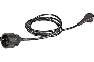 Meister Alargador de contacto con protección de contacto, conector extraplano, cable de 2 m, color negro, IP20 para interiores, acoplamiento con protección táctil, alargador Schuko con conector plano,