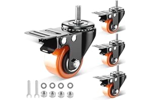 YUPEZOP 2 Inch Caster Wheels, Threaded Stem Casters Set of 4 Heavy Duty, 1/4"-20x1" (Screw Diameter 1/4", Stem Length 1"), Safety Dual Locking Industrial Castors, Wheels for Cart, Furniture