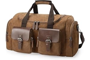 Virklyee Bolsa de Viaje de Cuero Lona para Fines Bolsa de Deporte Hombre de diseño Retro Vintage 35L Bolsillo múltiple,Adecuado para Negocio,Actividades al Aire Libre, Camping (Marrón)