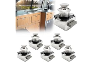 FOCENAT Forcenat 6 Pièces Verrou Bouton Poussoir Placard Caravane, Bouton Poussoir Camping Car, Bouton Poussoir Tiroir Camping Car, Verrou Bouton Poussoir, Loquet de Verrouillage de Porte sans Clé (Argenté)
