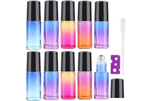 10 botellas de aceite esencial de 5 ml JamHooDirect, con rodillo de acero inoxidable y tapas negras y abrebotellas, perfectas para aromaterapia, fragancia.