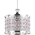 Modern Sparkly Ceiling Pendant Light Shade with Clear and Pink Beads by Happy Homewares
