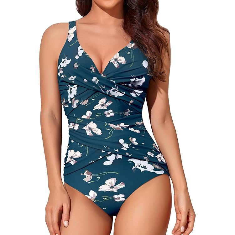 LA ORCHID Badpak, eendelig, V-hals, voor dames, buikweg, push-up, badmode, zwempak met hoge taille, 44