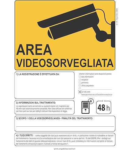 Cartelli Area Videosorvegliata - Set 6 Pezzi 20x30cm PVC | Conforme GDPR 2020 - Foto 6