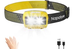 Napatyre Lampe Frontale Rechargeable, Super Lumineux Torche Frontale LED Puissante avec Voyant Rouge, 8 Modes d'éclairage & 45° Réglable pour Course/Camping/Pêche (1 Pièces）