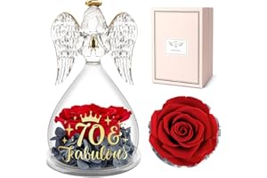 ‎YAMONIC Yamonic Geburtstagsgeschenk für Frauen, Ewige Rose Geschenke zum 70 Geburtstag, Geschenke für Oma,Engel Figur Geschenke für Mama,Ewige Blume in Engel Glaskuppel,Geschenke für Frauen,70 Fabulous