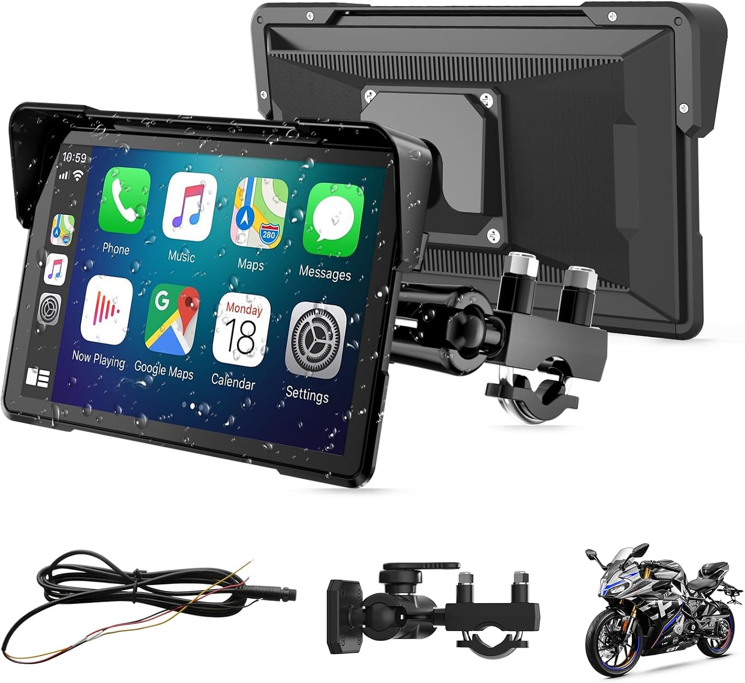 7 Pulgadas Pantalla Carplay de Motocicleta, IPX67 Impermeable, para CarPlay y Android Auto con Bluetooth Dual, Control de Voz, GPS, Detección de Presión de Neumáticos