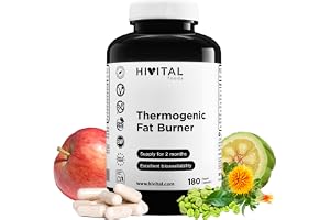 Termogen Fettförbrännare. 180 veganska kapslar för 2 månaders behandling. | Baserat på L-Karnitin, CLA, Grönt Kaffe, Garcinia Cambogia, Glucomannan, Äppelcidervinäger och Svartpeppar. Från HIVITAL
