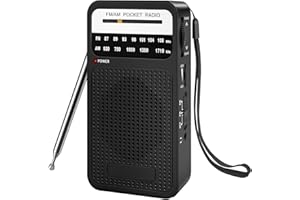 PADWA LIFESTYLE Radio kieszonkowe zasilane bateriami FM/AM, Małe radio z wbudowanym głośnikiem stereo/wejściem słuchawkowym, Przenośne radio zasilane bateriami AA do wędrówki, joggingu i kempingu (czarne)