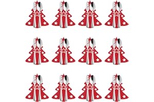 GGISUI 12 Pezzi Portaposate Albero di Natale, Portaposate in Feltro di Natale, Decorazioni Tavola Natale per l'Arredamento Della Cucina Della Cena Della Festa (Rosso)