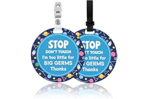 ORIGACH 2 Pack Stop Do Not Touch Baby Signs, Outer Space Don't Touch Thanks Baby Car Seat Sign or Stroller Tag with Hanging Strap and Clip, No Touching Baby Carrier Tag for Preemie Newborn
