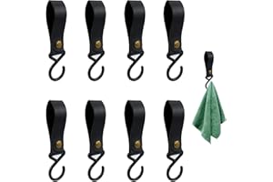 KUNXING Ganci a S Multifunzionali in Pelle - Ganci a S con Passanti in Pelle, Gancio a S Nero con Passante in Pelle, Gancio in Pelle per Stendere Abiti, Accessori, Oggetti da Casa e Oggetti da Cucina (8 PZ)