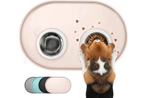 Conlun Tappetino Ciotola Cane, Tappetino Ciotole Gatto con Bordi Rialzati di 1,2 cm per Contenimento Degli Schizzi, Tappetino Silicone per Animali Senza BPA, Sottociotola per Cani(Beige,48x30 cm)