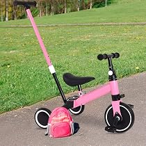 Triciclo 3-in-1 Per Bambini 18 Mesi – 5 Anni Con Maniglione Regolabile, Ruote Silenziose In EVA, Max 25 Kg, Colore Giallo
