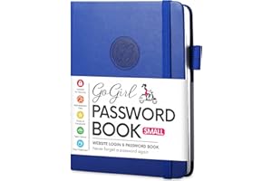 GoGirl Password Book with Alphabetical tabs – Internet Address & Password Keeper Logbook for Password Organization, Journal Notebook for Saving Website Logins. Small Size 11 x 14.5cm - Royal Blue